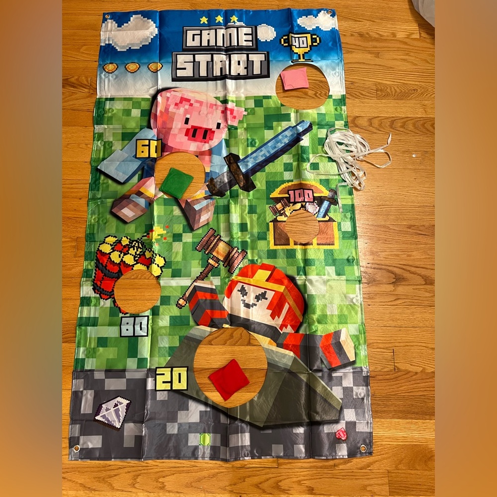 Pixelated Minecraft Game-Themed 3 bean bag game birthday